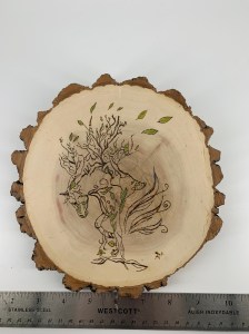 Pyrography Sylvan Spirit on maple disk