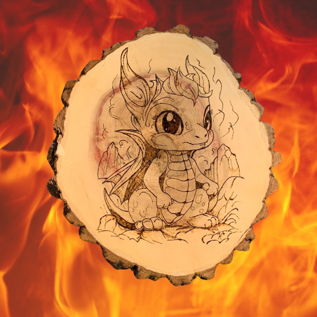 pyrography of a boy dragon