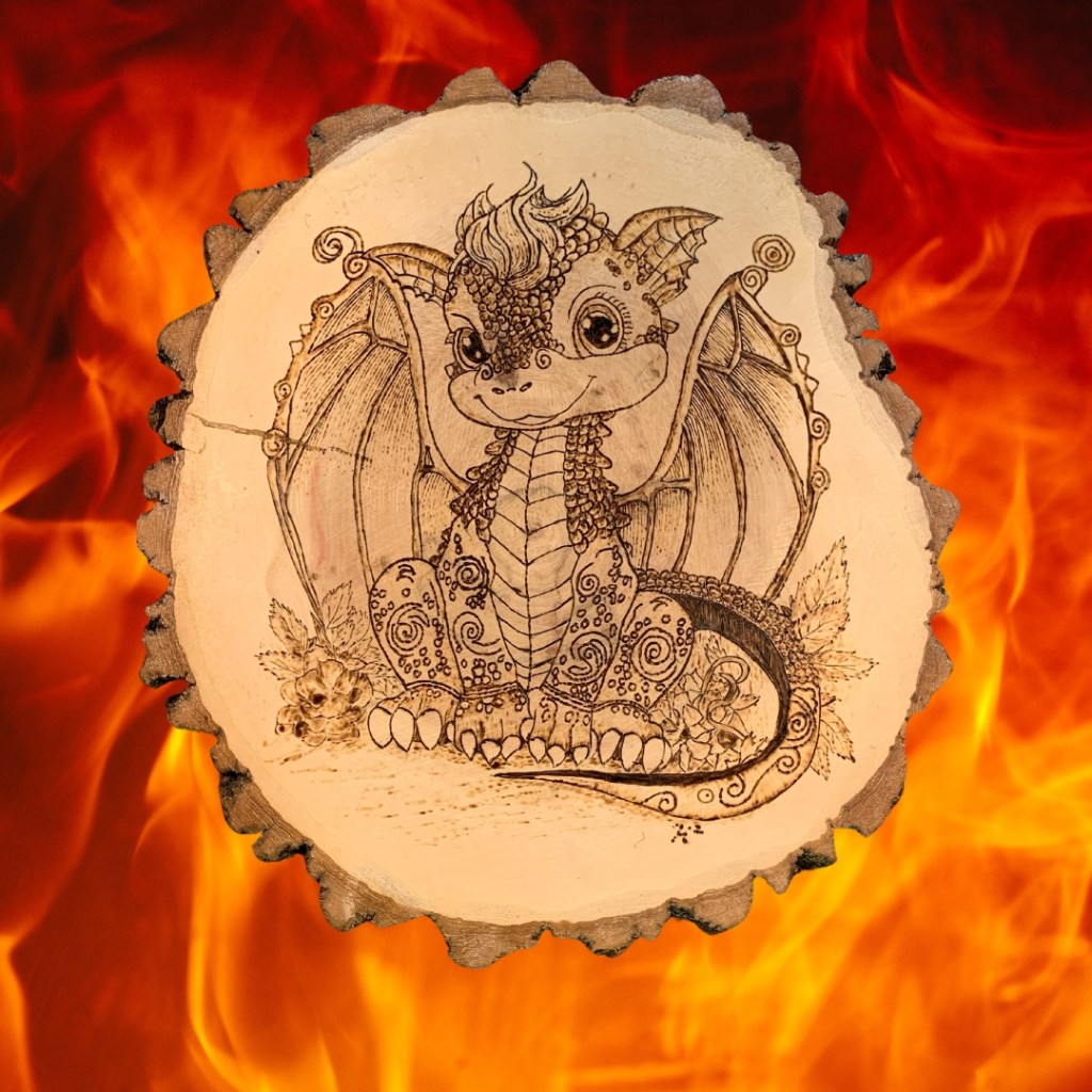 pyrography of a girl dragon