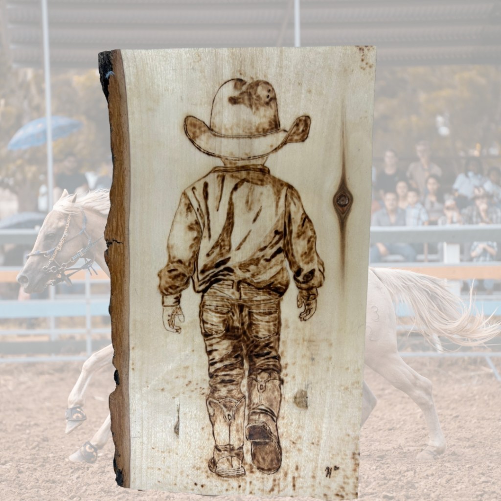 Pyrography on poplar slab