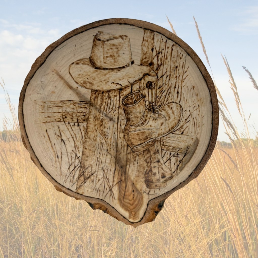 Pyrography on poplar disk